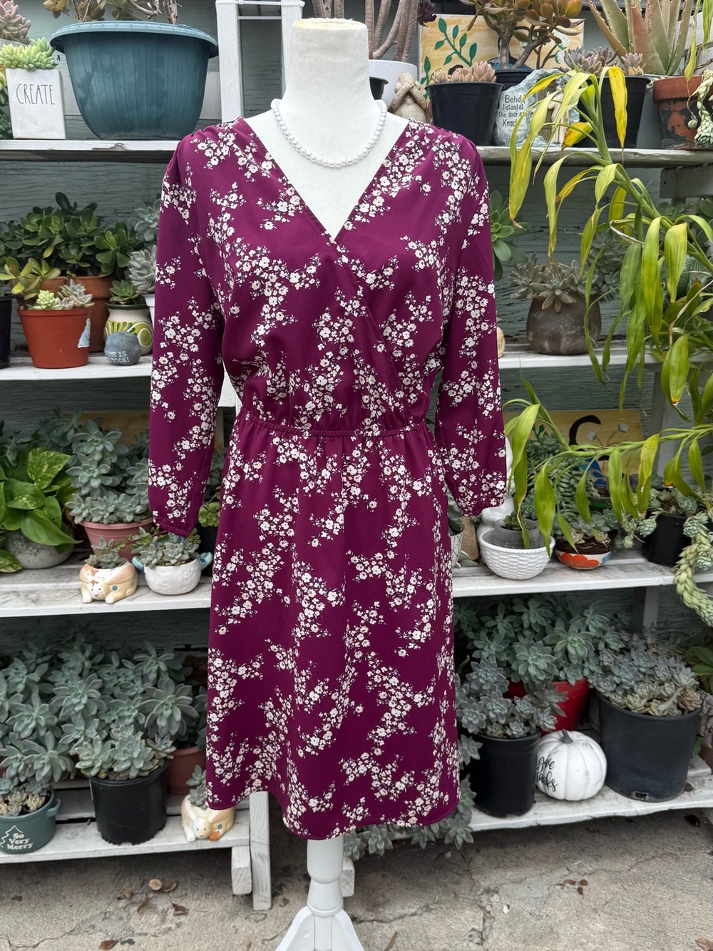 Old Navy Plum Floral V-Neck Long Sleeve Dress
